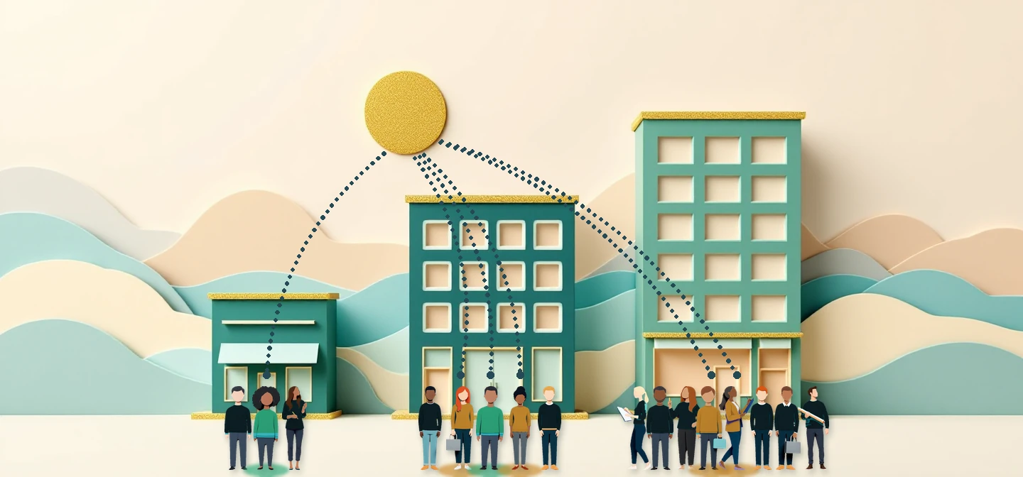 Three companies of different sizes, each with PILTA executives and consultants working inside alongside the company’s own people, all linked to PILTA by dotted lines.
